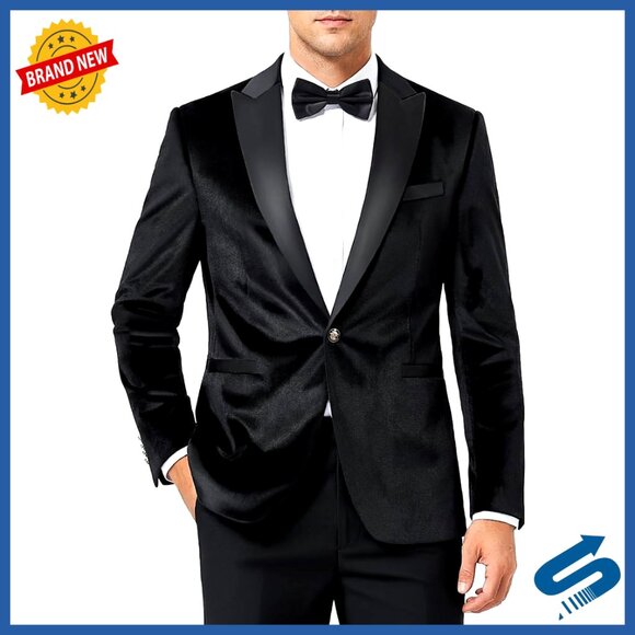 Velvet Blazer One Button Lapel Slim Fit Formal Casual Tuxedo Jacket